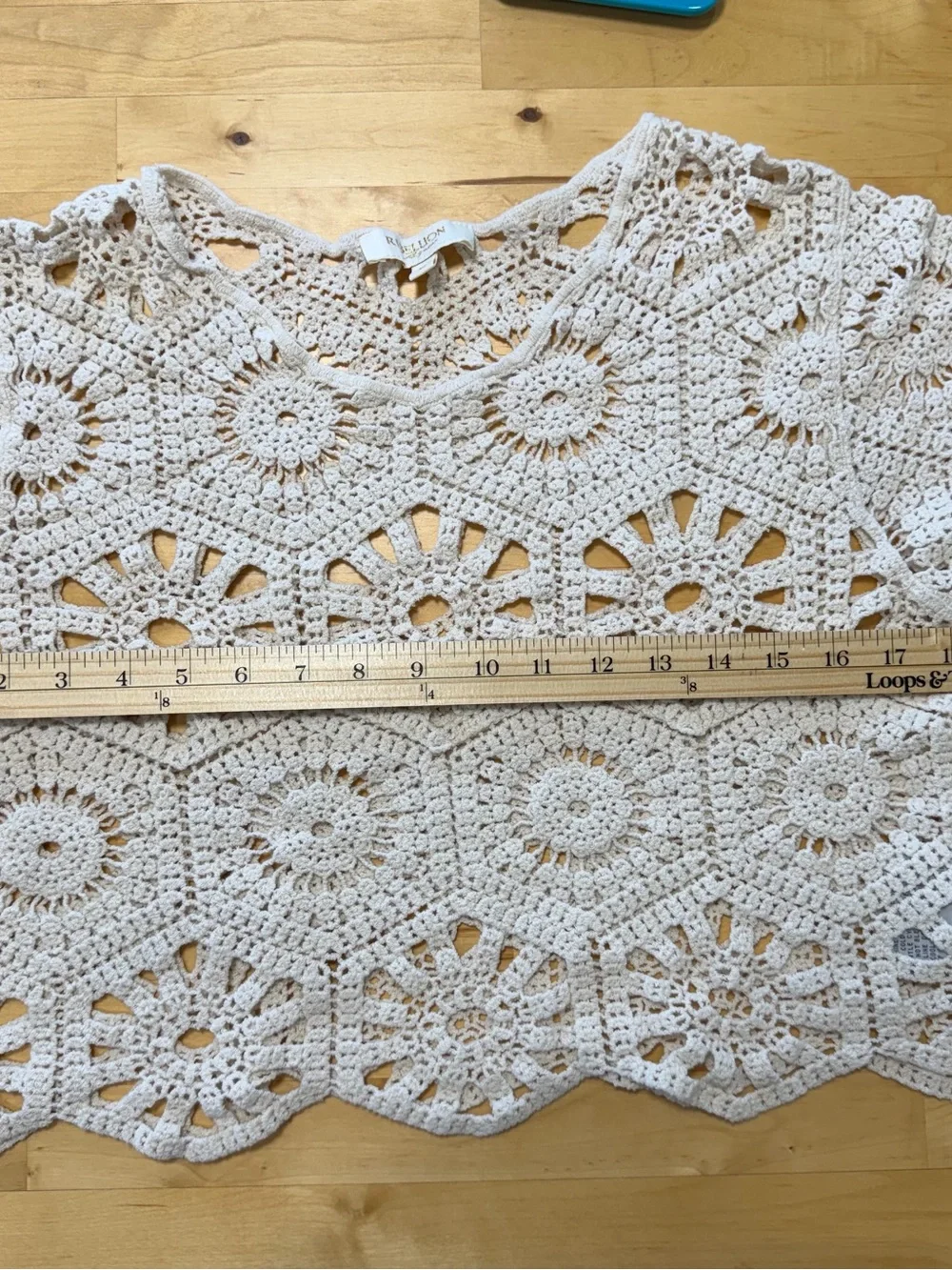 Rebellion Again Cream Full Cotton Crochet Open-Knit Crop Top XL Boho 100% Cotton - Picture 8 of 9